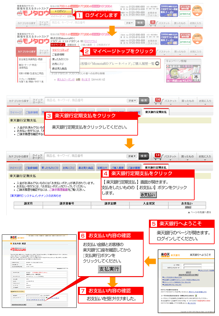 楽天銀行定期支払時ご注文の流れ